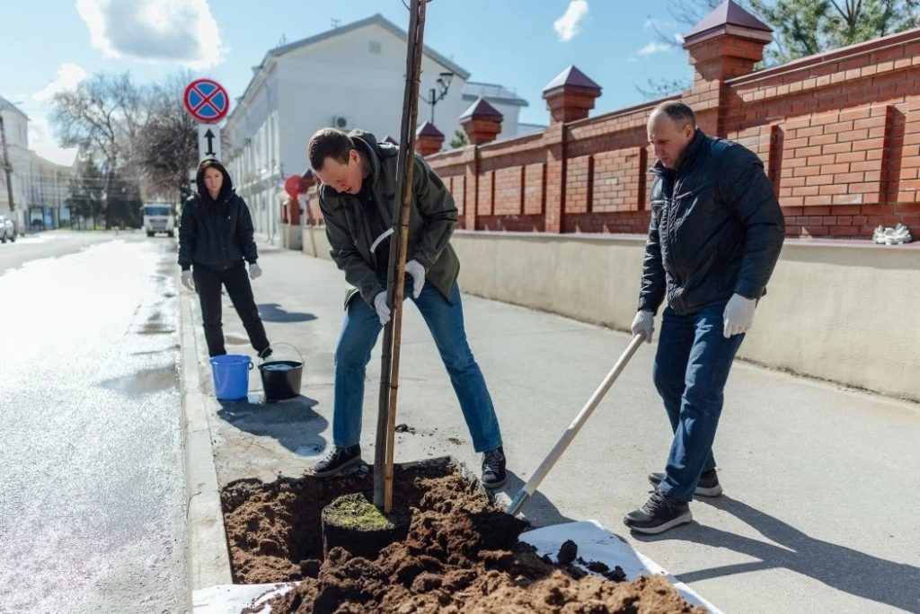 Павел Малков провёл Первомай за посадкой деревьев и на субботнике на окраине Рязани