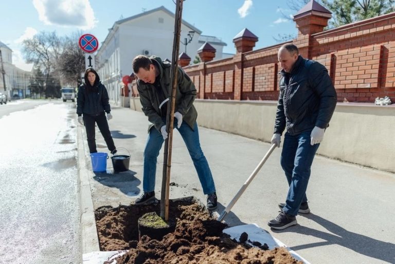 Павел Малков провёл Первомай за посадкой деревьев и на субботнике на окраине Рязани